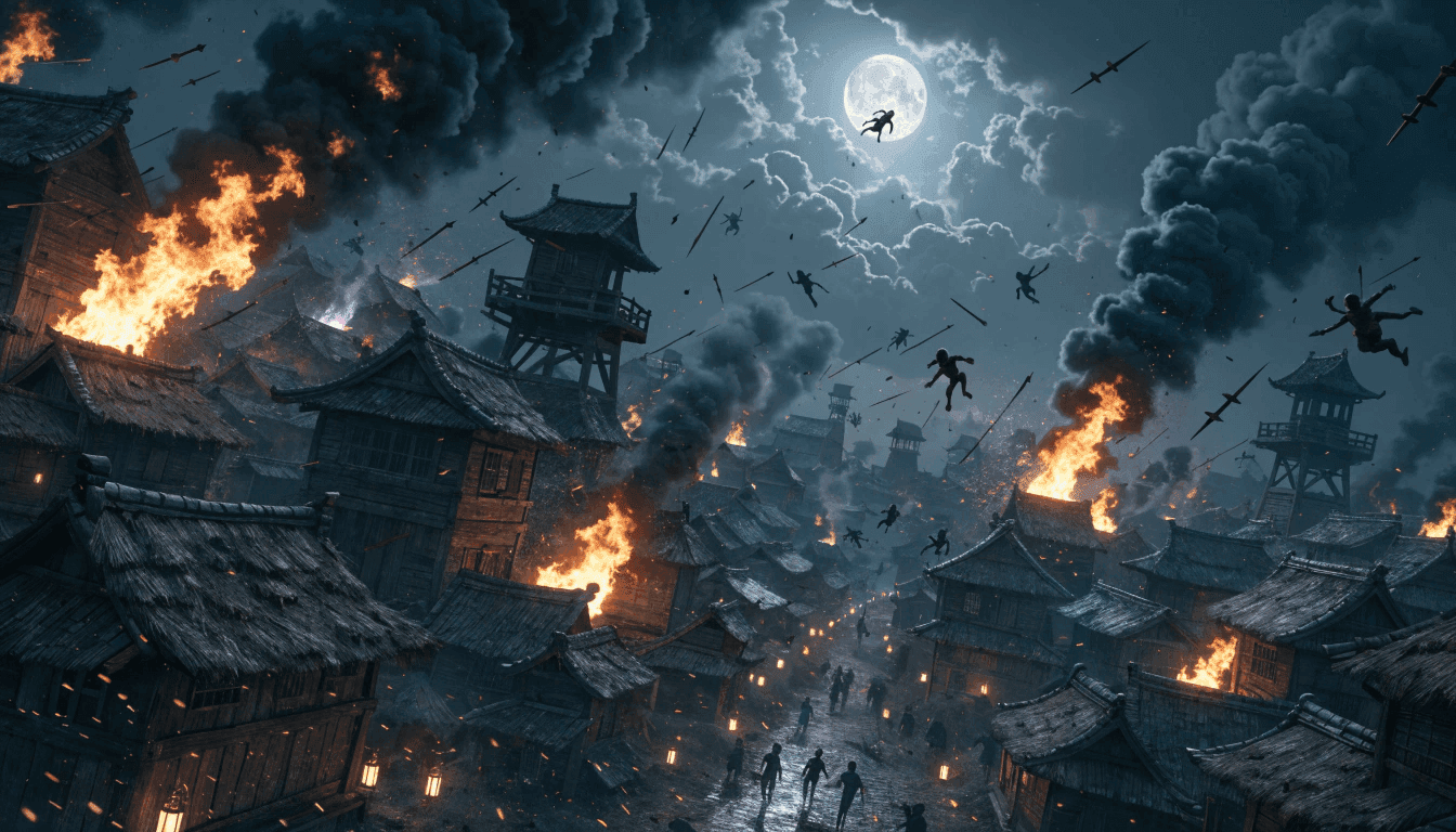 Un village ninja sous l'assaut nocturne